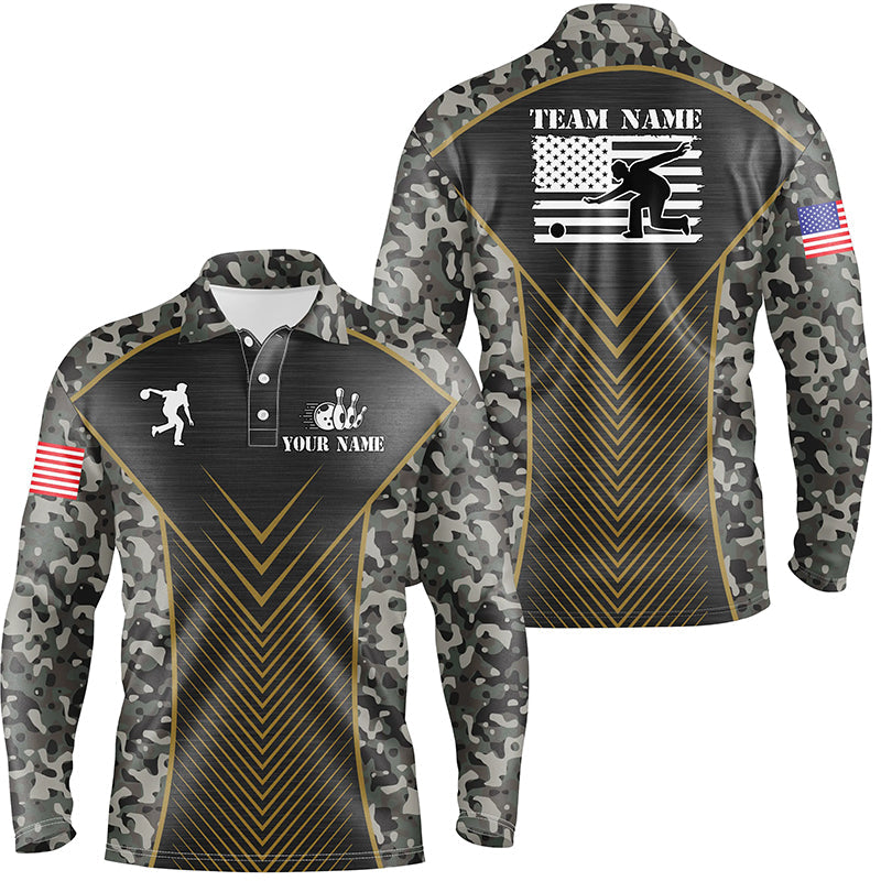 Mens Bowling Polo Shirts Custom camo American flag team League Mens Jerseys NQS6702