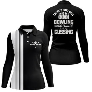 Black white retro bowling polo shirts for women custom Today's forecast bowling with chance of cussing NQS6908