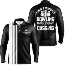 Load image into Gallery viewer, Black white retro bowling polo shirts for men custom Today&#39;s forecast bowling with a chance of cussing NQS6908