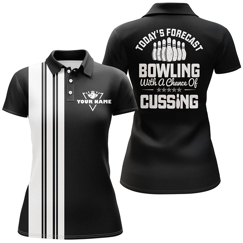 Black white retro bowling polo shirts for women custom Today's forecast bowling with chance of cussing NQS6908