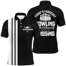 Load image into Gallery viewer, Black white retro bowling polo shirts for men custom Today&#39;s forecast bowling with a chance of cussing NQS6908