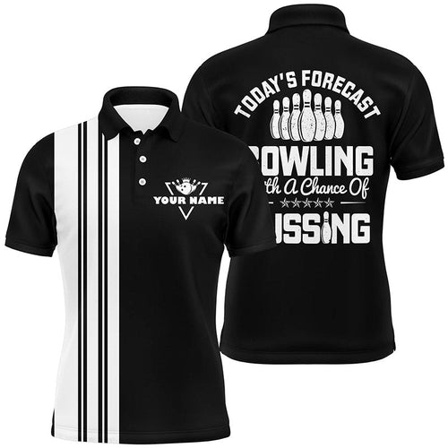 Black white retro bowling polo shirts for men custom Today's forecast bowling with a chance of cussing NQS6908