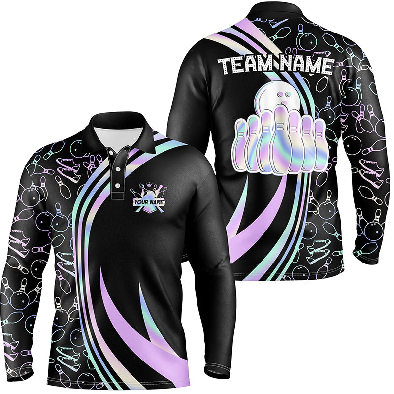 Black Mens polo bowling shirts Custom neon camo team league bowling jerseys, gifts for bowlers NQS7210