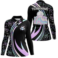 Load image into Gallery viewer, Black Women bowling polo shirt Custom neon camo team league bowling jerseys, gifts for bowlers NQS7210