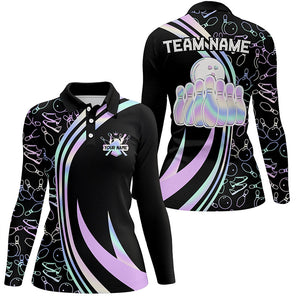 Black Women bowling polo shirt Custom neon camo team league bowling jerseys, gifts for bowlers NQS7210