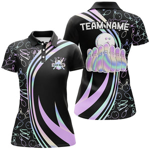 Black Women bowling polo shirt Custom neon camo team league bowling jerseys, gifts for bowlers NQS7210