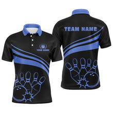 Load image into Gallery viewer, Personalized black bowling polo shirts for men, custom men&#39;s bowling shirt team bowling jerseys | Blue NQS6924