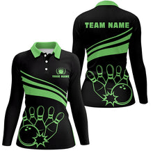 Load image into Gallery viewer, Personalized polo bowling shirts for women, custom black womens bowling shirts team bowl jersey| Green NQS6925