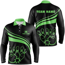 Load image into Gallery viewer, Personalized black bowling polo shirts for men, custom men&#39;s bowling shirt team bowling jerseys |Green NQS6925
