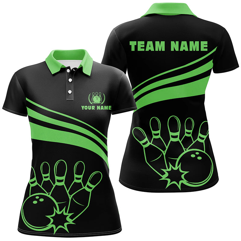 Personalized polo bowling shirts for women, custom black womens bowling shirts team bowl jersey| Green NQS6925