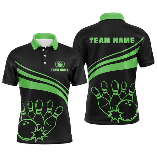 Personalized black bowling polo shirts for men, custom men's bowling shirt team bowling jerseys |Green NQS6925