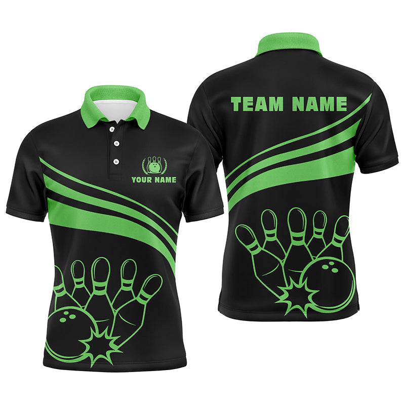 Personalized black bowling polo shirts for men, custom men's bowling shirt team bowling jerseys |Green NQS6925