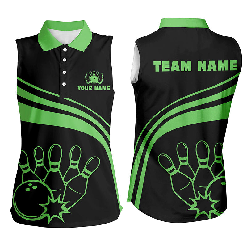 Personalized bowling Sleeveless polo shirts for womens, black bowling shirts team bowl jersey | Green NQS6925