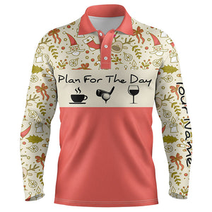 Funny Mens golf polo shirts lovely Christmas pattern custom name plan for the day coffee golf wine NQS4221