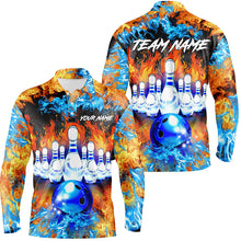 Load image into Gallery viewer, Flame bowling ball and pins Bowling Polo Shirts For Men Custom blue fire bowling Team League Jerseys NQS6738