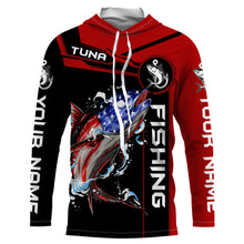 Load image into Gallery viewer, Tuna fishing American flag patriotic Custom Name men&#39;s performance Fishing Shirts, fishing apparel NQS3279