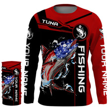 Load image into Gallery viewer, Tuna fishing American flag patriotic Custom Name men&#39;s performance Fishing Shirts, fishing apparel NQS3279