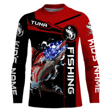 Load image into Gallery viewer, Tuna fishing American flag patriotic Custom Name men&#39;s performance Fishing Shirts, fishing apparel NQS3279