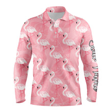 Load image into Gallery viewer, Men golf polo upf shirts pink flamingo pattern custom name polo shirts gift for men NQS3695