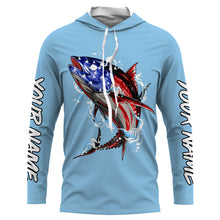 Load image into Gallery viewer, Tuna fishing American flag custom name sun protection long sleeve fishing shirts jerseys | Sky Blue NQS3852