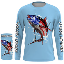 Load image into Gallery viewer, Tuna fishing American flag custom name sun protection long sleeve fishing shirts jerseys | Sky Blue NQS3852