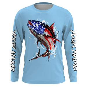 Tuna fishing American flag custom name sun protection long sleeve fishing shirts jerseys | Sky Blue NQS3852