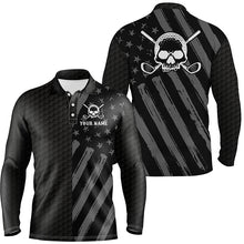 Load image into Gallery viewer, Mens golf polo shirt black American flag custom golf skull clubs men golf shirts, golf gifts for men NQS6276