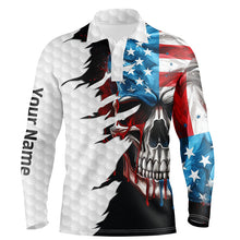 Load image into Gallery viewer, Men golf polo upf shirts custom name American flag patriotic golf skull white golf outfit men NQS6280