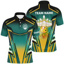 Load image into Gallery viewer, Mens Bowling polo shirts Custom green and yellow Bowling ball pins Team Jerseys bowling apparel NQS7106