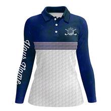 Load image into Gallery viewer, Blue and white Womens golf polo shirts custom name ladies golf shirts, personalized golf gifts NQS6283