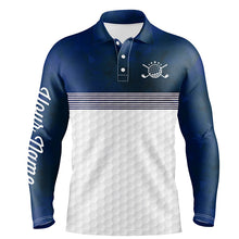 Load image into Gallery viewer, Blue and white Mens golf polo shirts custom name golf shirts for men, personalized golf gifts NQS6283