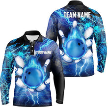 Load image into Gallery viewer, Men Bowling Polo Shirt Custom flame lightning thunder team bowling Jerseys for ladies | Blue NQS6507