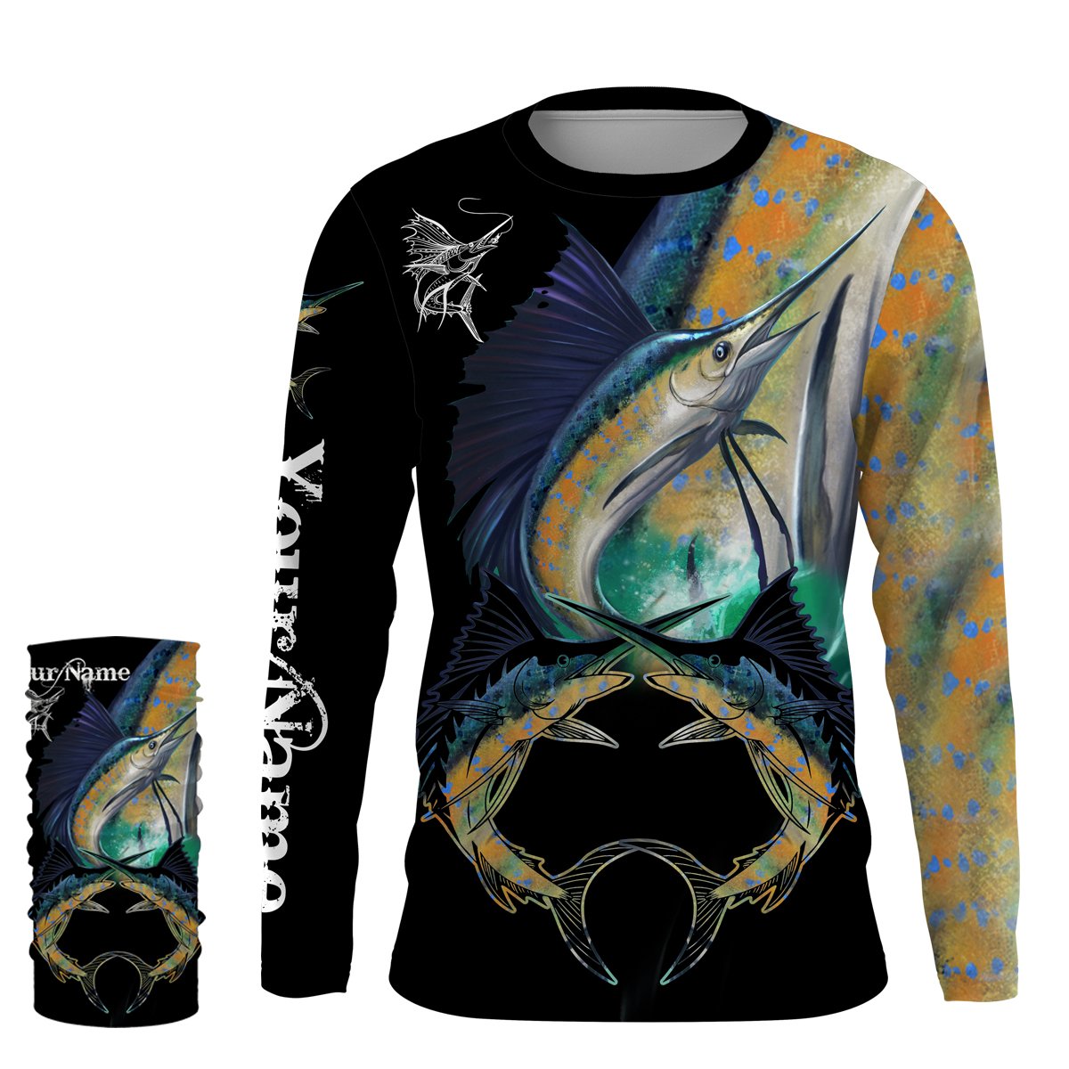 Sailfish saltwater fishing Customize Name UV protection quick dry UPF 30+ long sleeves fishing shirts,gifts for fishing lover NQS2450