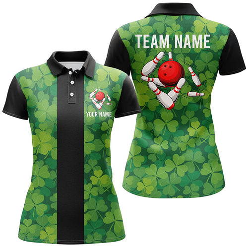 Personalized Green Clover Black Retro Bowling Polo shirt For women custom vintage bowling team jerseys NQS7108