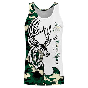 Deer hunting tattoos green camo custom name all over print hunting Shirts - Hunting gifts for him NQS4039