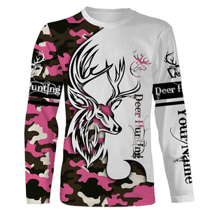 Deer hunting tattoos pink camo custom name all over print hunting Shirts - Hunting gifts NQS4041