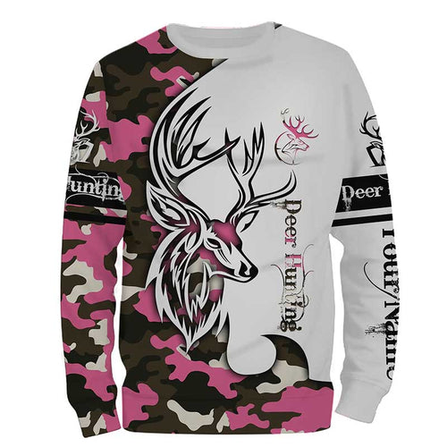 Deer hunting tattoos pink camo custom name all over print hunting Shirts - Hunting gifts NQS4041