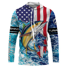 Load image into Gallery viewer, Tuna fishing American flag blue sea camo Custom sun protection long sleeve fishing shirts for men NQS4057