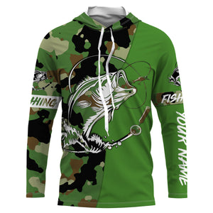 Custom Name bass fishing tattoos Camouflage green camo shirt Performance Fishing Shirt, Bass Fishing Jerseys NQS2570