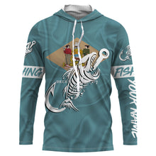 Load image into Gallery viewer, DE Fishing Custom Delaware Flag Fish hook skull Custom sun protection fishing shirts for men, women NQS3392