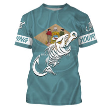 Load image into Gallery viewer, DE Fishing Custom Delaware Flag Fish hook skull Custom sun protection fishing shirts for men, women NQS3392