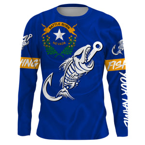 NV Nevada Fishing Flag Fish hook skull Custom sun protection fishing shirts for men, women, kid NQS3399