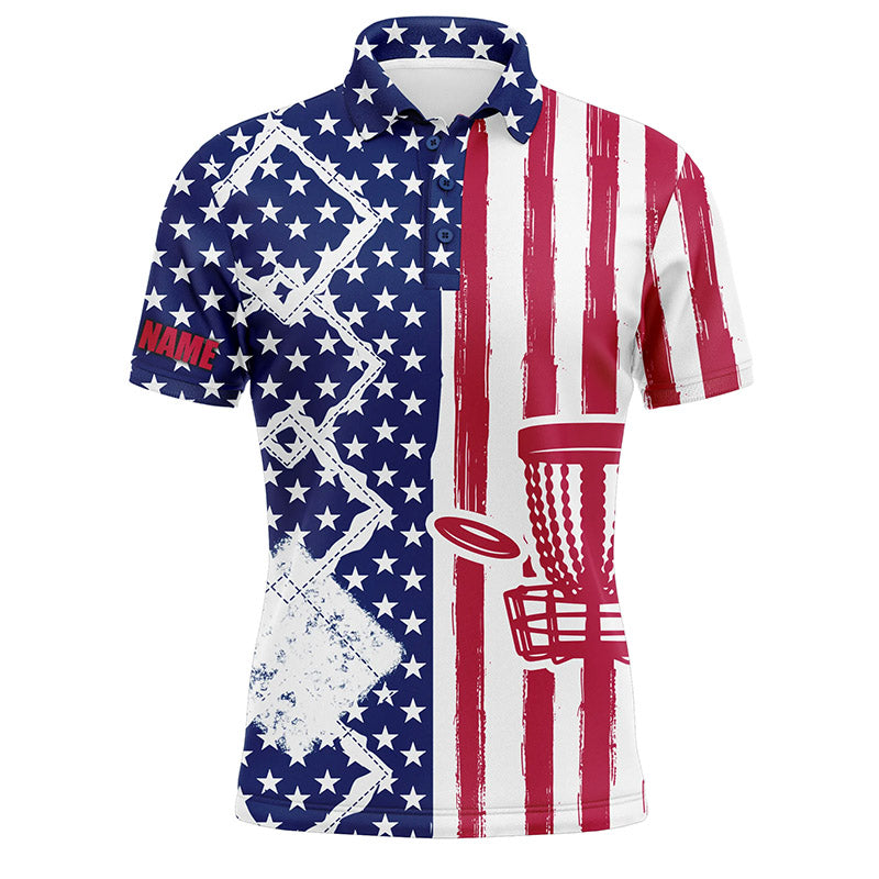 Mens disc golf polo shirt custom name American flag patriot disc golf, personalized disc golf gifts NQS4489