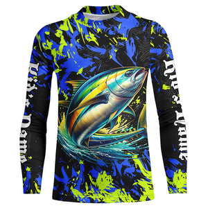 Tuna fishing green blue camo Custom UV protection performance long sleeve fishing shirt jerseys NQS7134