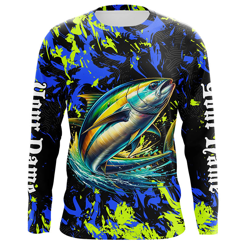 Tuna fishing green blue camo Custom UV protection performance long sleeve fishing shirt jerseys NQS7134