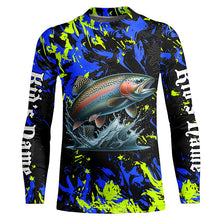 Load image into Gallery viewer, Rainbow trout fishing green blue camo Custom UV protection performance long sleeve fishing jerseys NQS7239