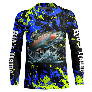 Rainbow trout fishing green blue camo Custom UV protection performance long sleeve fishing jerseys NQS7239