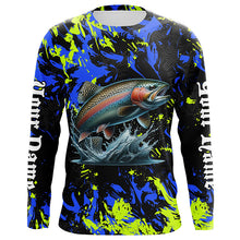 Load image into Gallery viewer, Rainbow trout fishing green blue camo Custom UV protection performance long sleeve fishing jerseys NQS7239