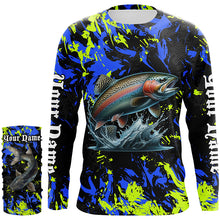 Load image into Gallery viewer, Rainbow trout fishing green blue camo Custom UV protection performance long sleeve fishing jerseys NQS7239