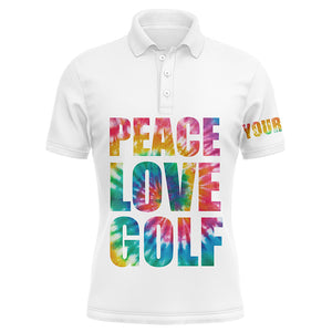 Mens golf polo shirts custom name tie dye peace love golf, personalized golf shirts for men NQS5159